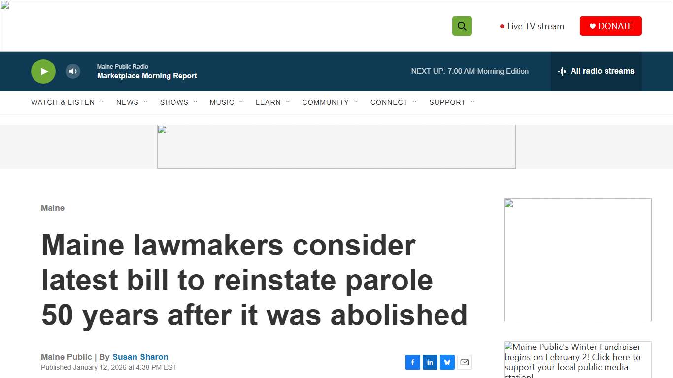 Maine lawmakers consider latest bill to reinstate parole 50 years after it was abolished Maine Public