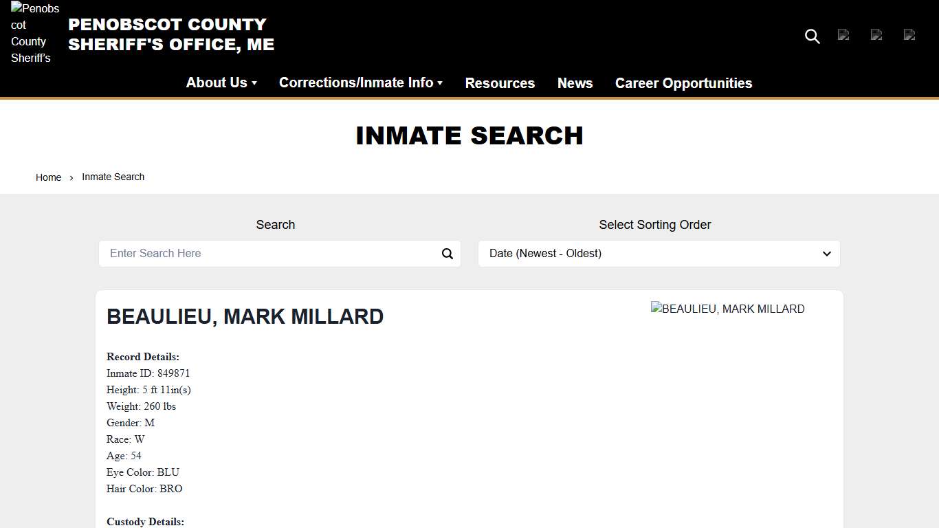Inmate Search Penobscot County Sheriff’s Office