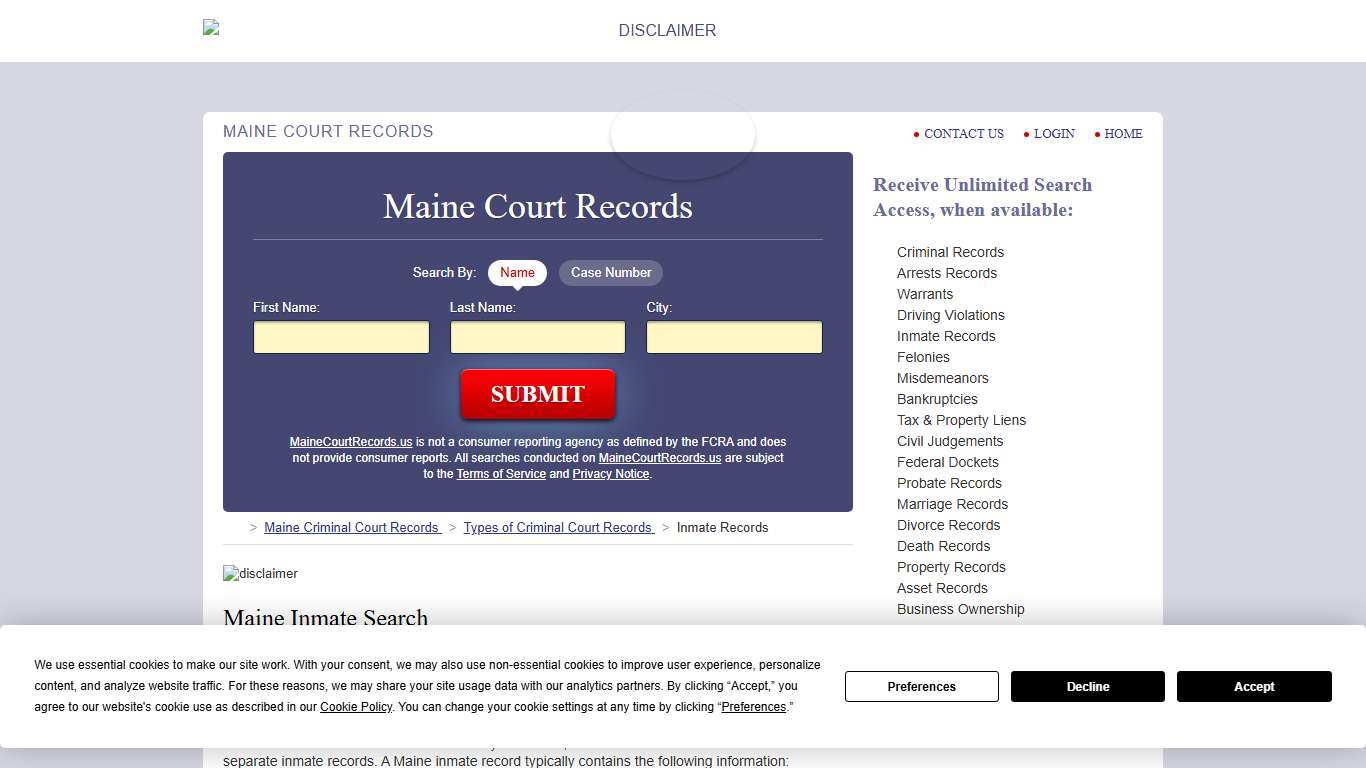 Maine Inmate Search MaineCourtRecords.us